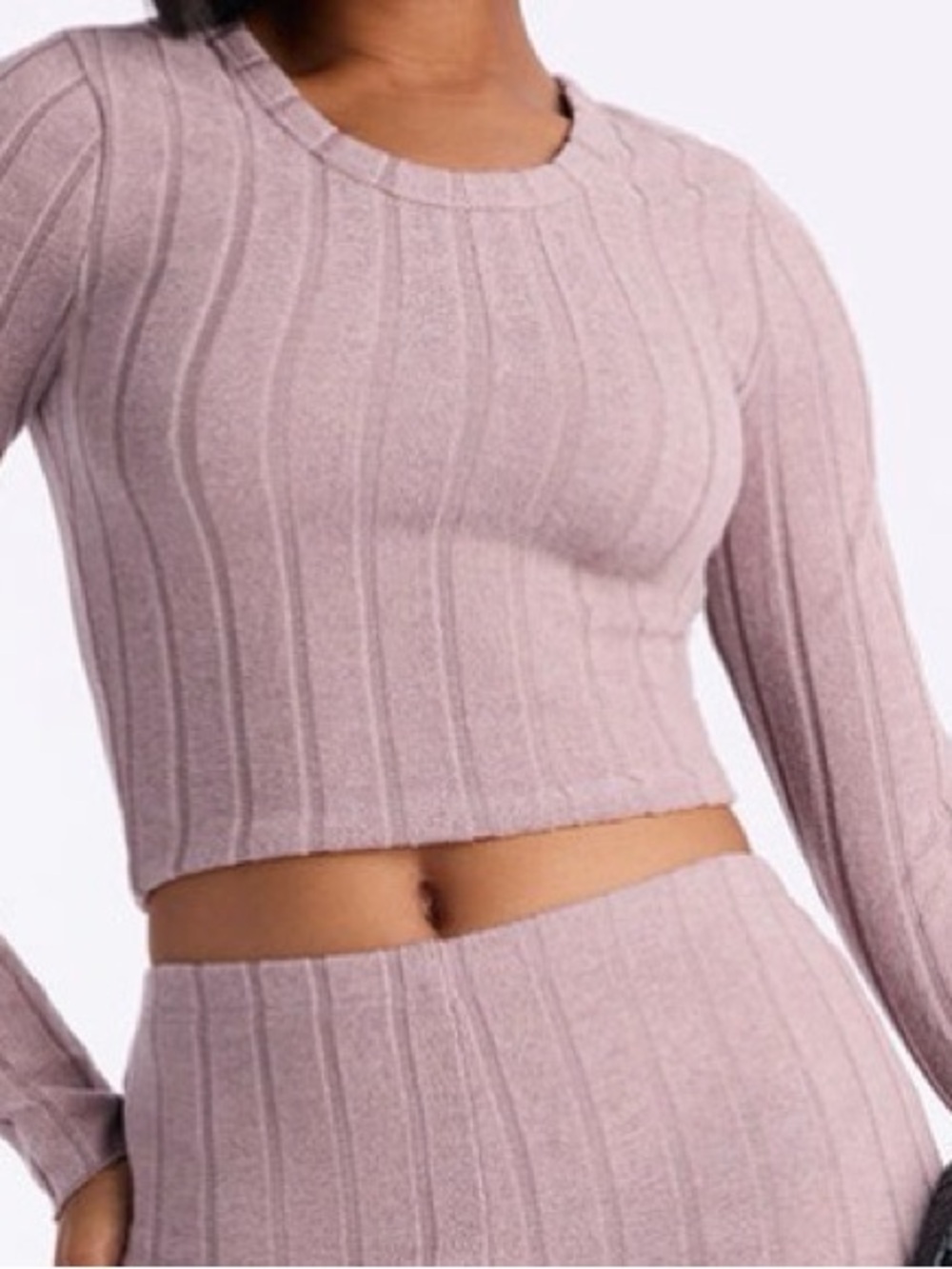 Fashion Nova Rose Pink Ribbed Long Sleeve Crop Top